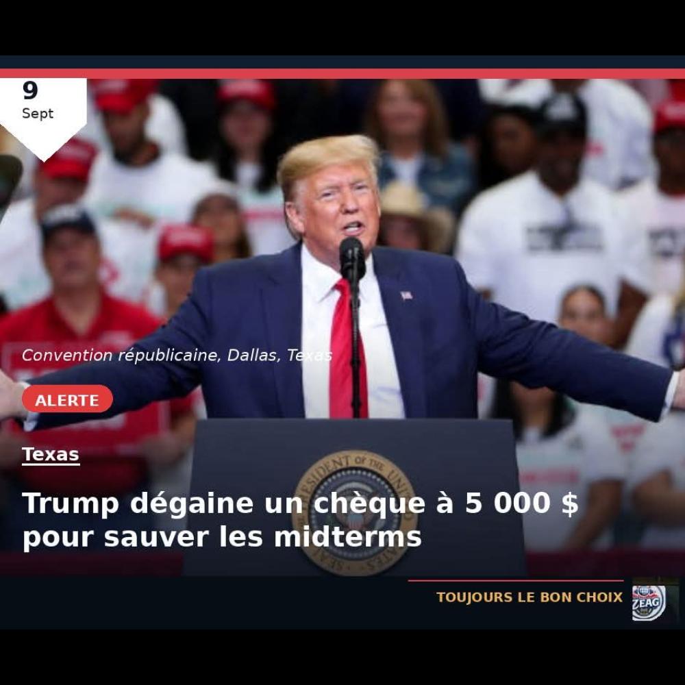 Trump promet 5 000 $ aux Américains : une stratégie choc avant les élections de mi-mandat ?